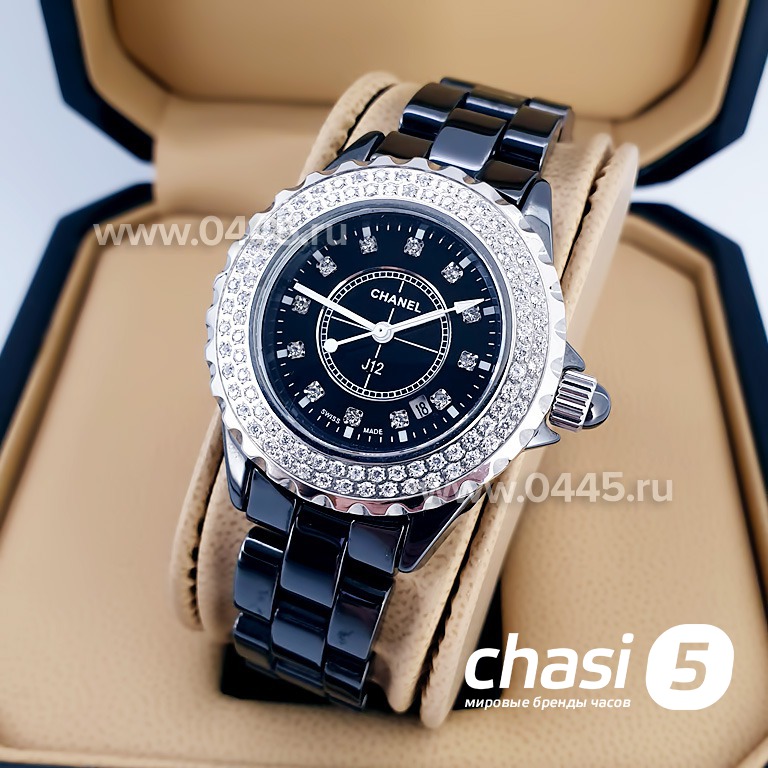 Копия часов Chanel J12 Diamonds Black small (00934)